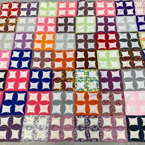 Vintage Patchwork Quilt 4 square Hande Made  Approximately 77"x 67" - Picture 1 of 13